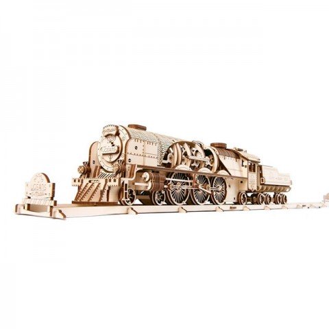 UGears V-Express Steam Train with Tender 3D Puzzle Mechanical Model Kit - UGR70058