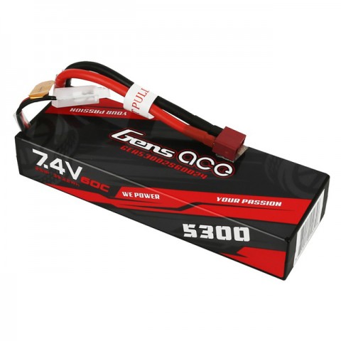 Gens Ace 5300mAh 7.4V 60C 2S1P Hardcase LiPo Battery Pack with Deans Connector GC2S5300-60T