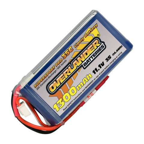 Overlander 1300mAh 11.1v 3S 35C Supersport Pro LiPo Battery with Deans Connector - OL-2563