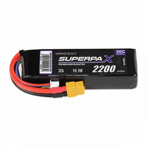 Radient Superpax 3S 2200mAh 11.1v 30C LiPo Battery with XT60 Connector - RDNB22003S30XT60