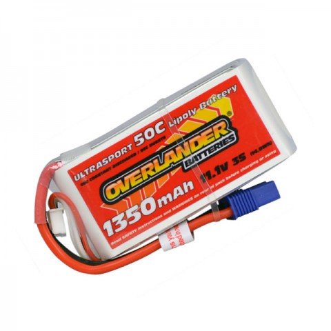 Overlander 1350mAh 3S 11.1v 50C LiPo Upgrade Battery for 300X Heli and Super Cub LP Plane - OL-2536