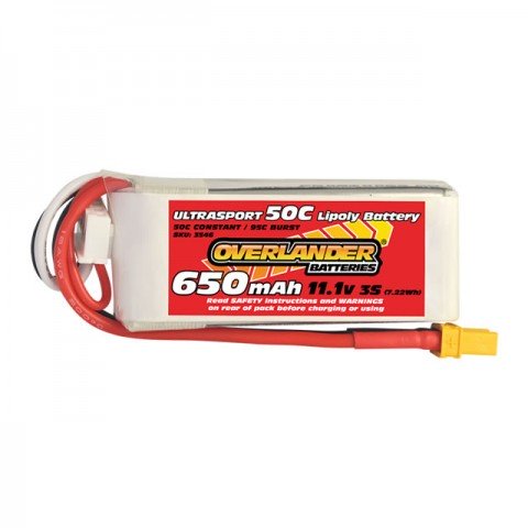 Overlander Ultrasport 650mAh 11.1v 3S 50C LiPo Battery with XT30 Connector - OL-3546