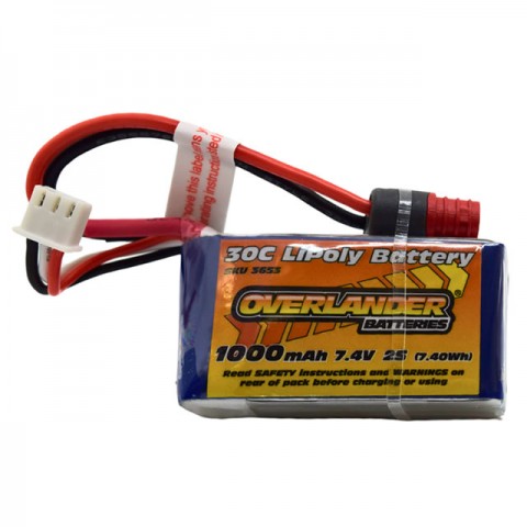 Overlander 1000mAh 7.4v 2S 30C LiPo Battery with Deans Connector - OL-3653