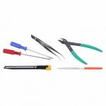 Tamiya Craft Tools Basic Tool Set Screwdrivers, Angled Tweezer, Utility Knife, File and Side Cutters - 74016