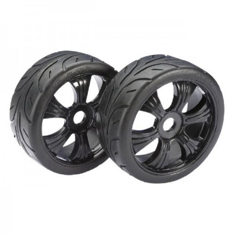 Absima 1/8 Buggy Street 6 Spoke 17mm Black Wheel and Tyre Set (Pack of 2 Wheels) - 2530003