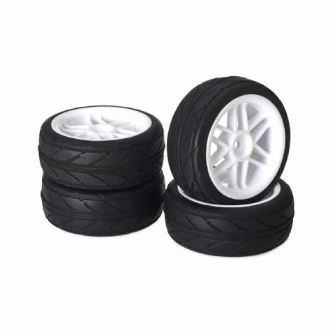 Absima 1/10 6 Spoke Wheel and Tyre Set On-Road Profile 12mm Hex White (Pack of 4 Wheels) - ABS2510004