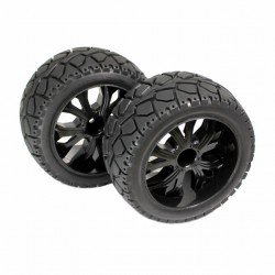 Absima 1/10 Truggy On-Road Tyres Glued on Black Wheels (Pack of 2 Front Wheel Sets) - 2500013