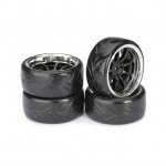 Absima 1/10 9 Spoke Drift Wheel and Tyre Set with 12mm Hex Black/Chrome (Pack of 4) - 2510044