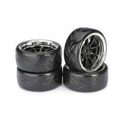 Absima 1/10 9 Spoke Drift Wheel and Tyre Set with 12mm Hex Black/Chrome (Pack of 4) - 2510044
