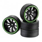 Absima 1/10 Drift Wheel and Tyre Set 9-Spoke Profile A Green (Set of 4) - 2510049