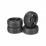 Absima 1/10 6 Spoke Wheel and Tyre Set On-Road Profile 12mm Hex Black (Pack of 4 Wheels) - ABS2510003