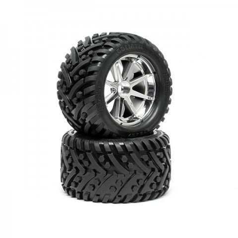 HPI 1/8 Pre-Mounted Goliath Tyres 178x97mm On Blast Chrome Wheels (Set of 2) - HPI-4727